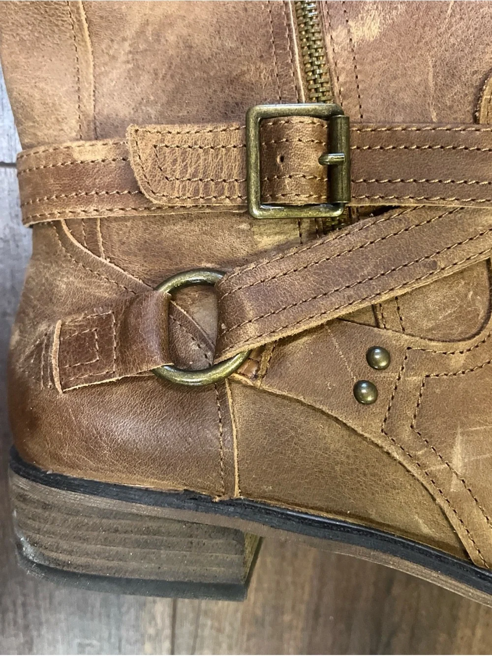 Gianni Bini Brown Knee High Riding Boots Zip Buckle Gingerbread Movin Up Sz 10M